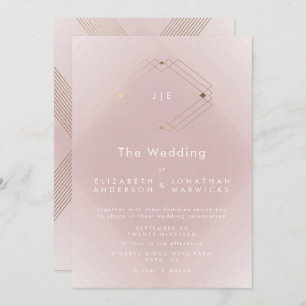 Eenvoudig roze moderne geometrische gouden bruilof kaart