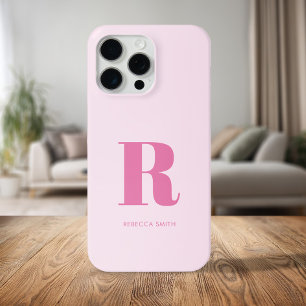 Eenvoudig roze moderne monogram iPhone 15 pro max hoesje