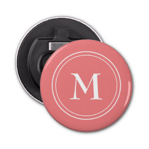 Eenvoudig roze monogram meisje button flesopener