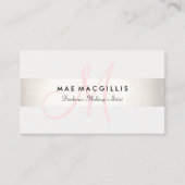 Eenvoudig roze monogram modern FAUX Silver Striped Visitekaartje (Voorkant)