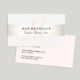 Eenvoudig roze monogram modern FAUX Silver Striped Visitekaartje