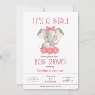 Eenvoudig roze olifant Waterverf Baby shower Kaart