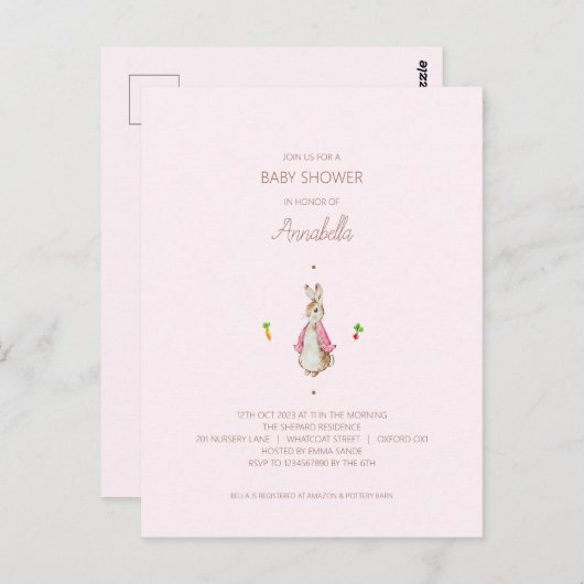 Eenvoudig Roze Peter het Konijn Briefkaart (Voorkant / Achterkant)