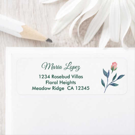 Eenvoudig roze Rosebud-retouradres Waterverf Etiket (Insitu)
