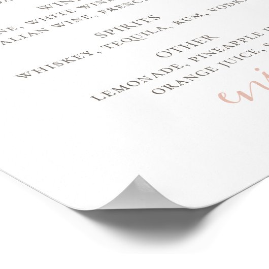 Eenvoudig roze script. Alcohol-drinken trouwbar Poster (Hoek)