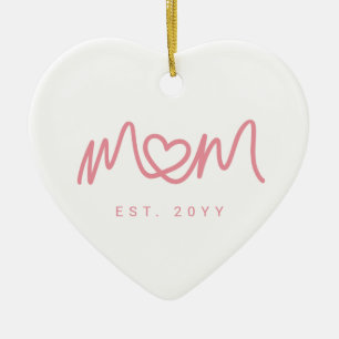 Eenvoudig Roze Script Hart Schattig Nieuwe Moeder Keramisch Ornament
