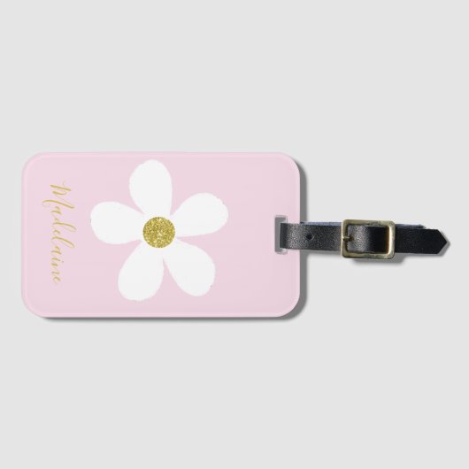 Eenvoudig roze witte feestdag - Gold persoonlijk r Bagagelabel (Voorkant (horizontaal))