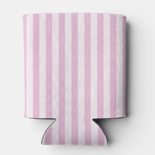Eenvoudig roze witte streped verticale lijnen Fun Blikjeskoeler (Achterkant)