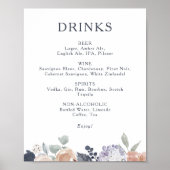 Eenvoudig Rustic Floral Wedding Drink Menu Sign Poster (Voorkant)
