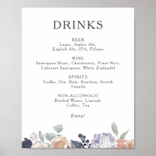 Eenvoudig Rustic Floral Wedding Drink Menu Sign Poster