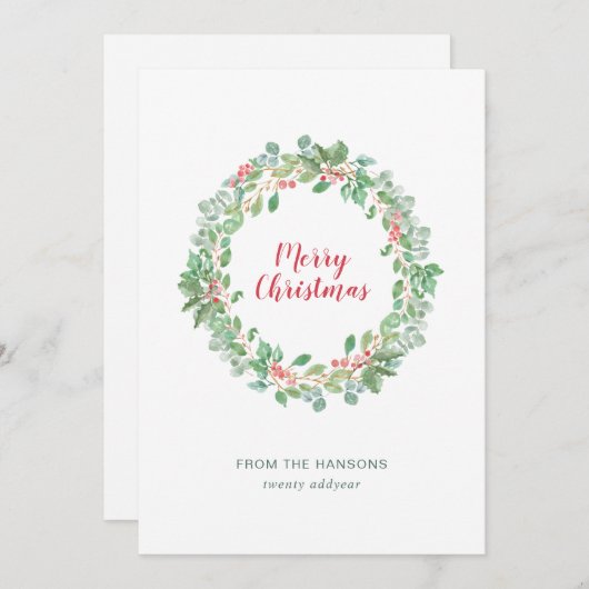Eenvoudig Rustic Greenery Wreath Merry Kerstmis Feestdagenkaart (Voorkant / Achterkant)