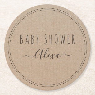 eenvoudig Rustic Kraft Paper Baby shower Ronde Kartonnen Onderzetter