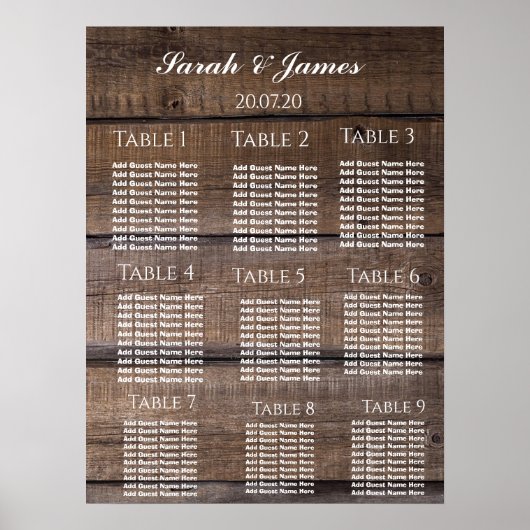 Eenvoudig Rustic Wood Wedding Seating Chart Poster (Voorkant)