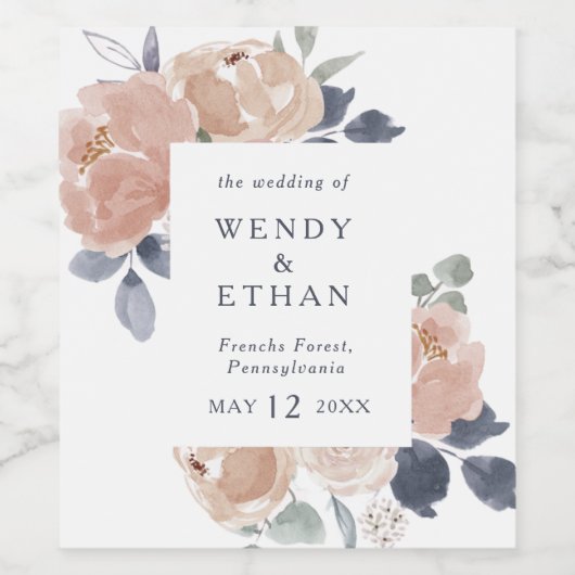 Eenvoudig rustiek bloemenbruiloft wijn label wijn etiket (Enkel label)