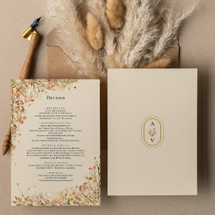 Eenvoudig Rustiek Herfst Beige Trouw Monogram Deta Informatiekaartje
