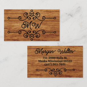 Eenvoudig Rustiek Houten Bloemmotief Monogram Vint Visitekaartje