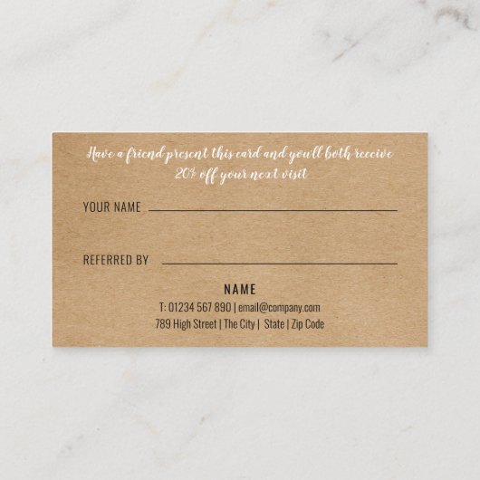 Eenvoudig Rustiek Kraft Modern Aanbevelingskaartje (Achterkant)