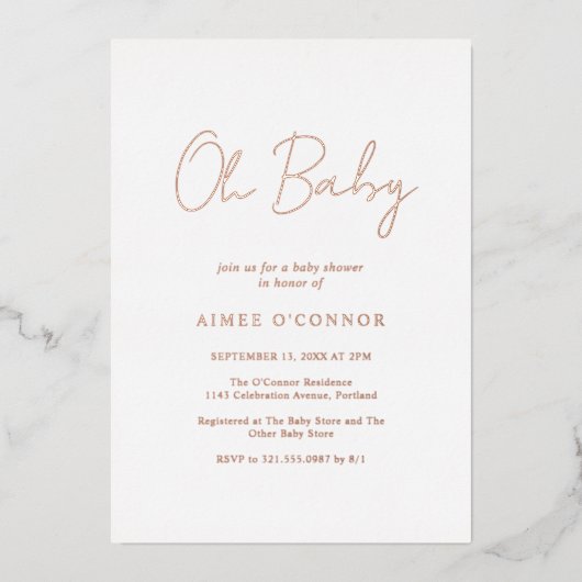 Eenvoudig Rustiek Schrift Elegante Baby Shower Roz Folie Uitnodiging (Voorkant)