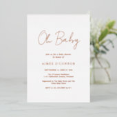 Eenvoudig Rustiek Schrift Elegante Baby Shower Roz Folie Uitnodiging (Staand Voorkant)