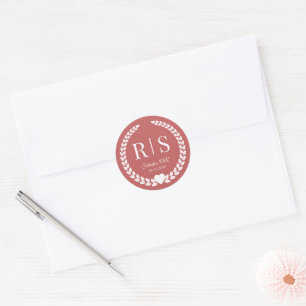 Eenvoudig rustiek stoffig Roos monogram Ronde Sticker