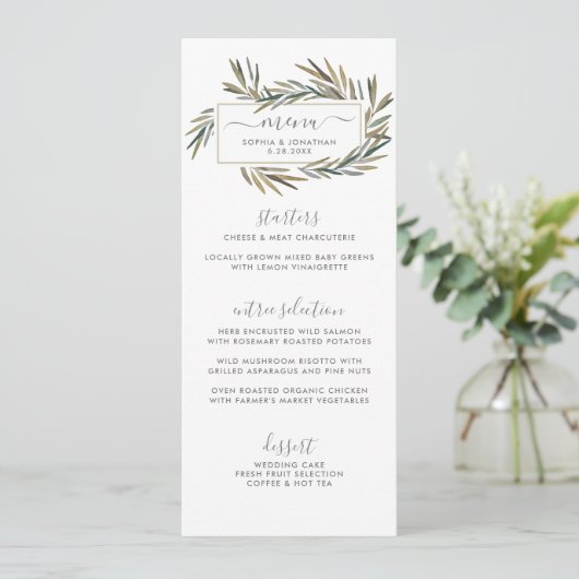Eenvoudig Rustig Natural Botanical Herb Wedding Me Menu (Staand voorkant)