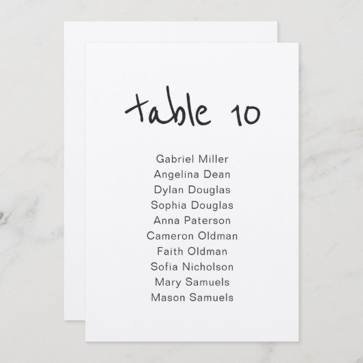 Eenvoudig rustig tabelnummer met zitplaats kaart (Voorkant / Achterkant)