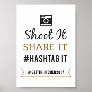 Eenvoudig Rustisch bruiloft, 5x7 Hashtag-teken Poster