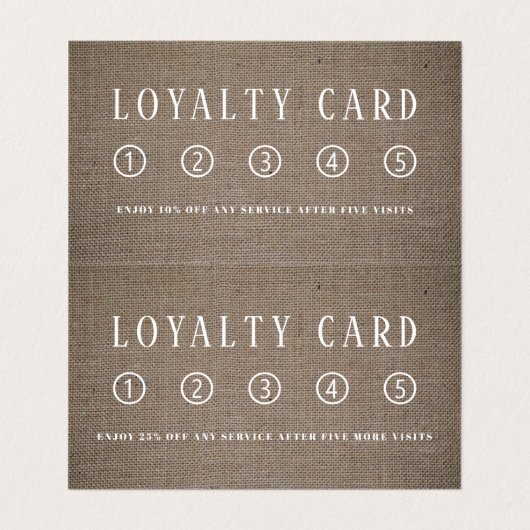 Eenvoudig Rustisch Burlap-effect Dubbele loyalitei Visitekaartjes (Binnenkant ongevouwen)