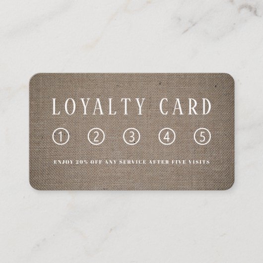 Eenvoudig Rustisch Burlap-effect Klantenkaartje (Voorkant)