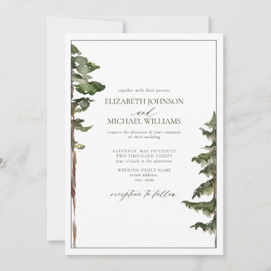 Eenvoudig Rustisch Groene Pine Tree Forest Weddens Kaart (Voorkant)