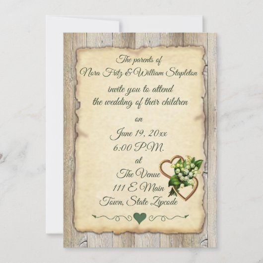 Eenvoudig Rustisch hout en oud papier, Lily & Hear Aankondiging (Voorkant)