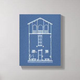 Eenvoudig Rustisch huis Modern Blueprint Navy Bl Canvas Afdruk