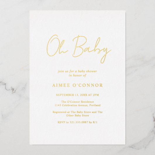 Eenvoudig Rustisch script elegant Baby shower Gold Folie Uitnodiging (Voorkant)