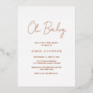 Eenvoudig Rustisch Script Elegant Baby shower Roos Folie Uitnodiging