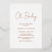 Eenvoudig Rustisch Script Elegant Baby shower Roos Folie Uitnodiging (Voorkant)