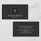 Eenvoudig Rustisch zwart  lederen monogram Visitekaartje (Voorkant / Achterkant)