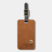 Eenvoudig Sable Leather Gold Monogram Bagagelabel (Voorkant verticaal)