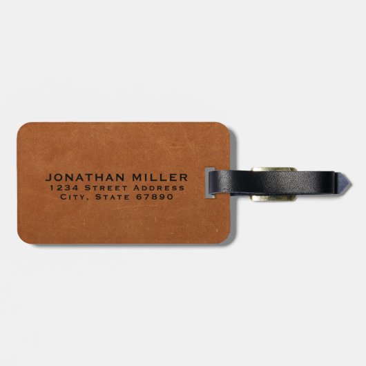 Eenvoudig Sable Leather Gold Monogram Bagagelabel (Achterkant horizontaal)