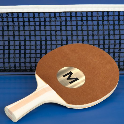 Eenvoudig Sable Leather Gold Monogram Tafeltennisbatje (Insitu)