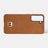 Eenvoudig Sable Leather Luxury Gold Monogram Samsung Galaxy Hoesje (Achterkant horizontaal)