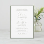Eenvoudig Sage Green Border Script QR Code Wedding Kaart (Staand voorkant)