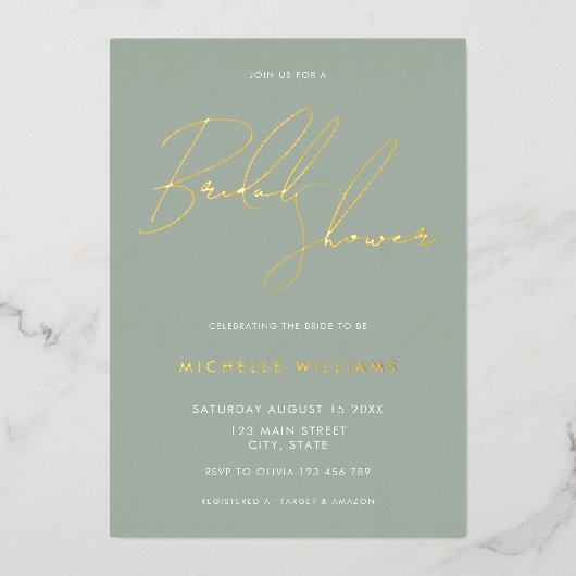Eenvoudig Sage Green Elegant Script-Vrijgezellenfe Folie Uitnodiging (Voorkant)