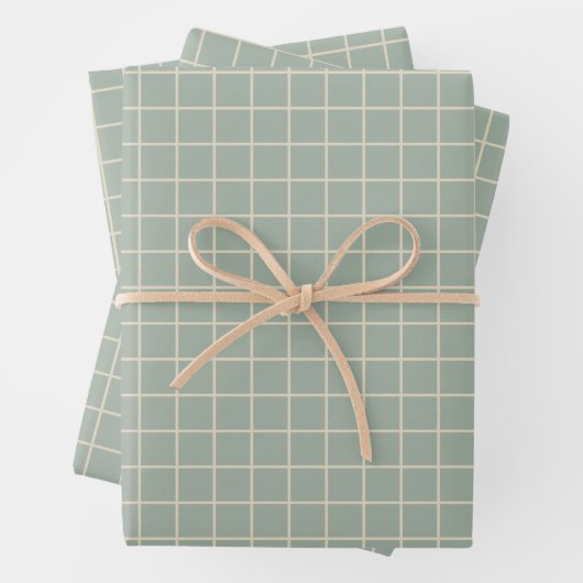 Eenvoudig Sage Green Grid Lines Graph Pattern Inpakpapier Vel (In situ)