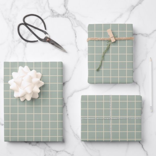 Eenvoudig Sage Green Grid Lines Graph Pattern Inpakpapier Vel (Voorkant)