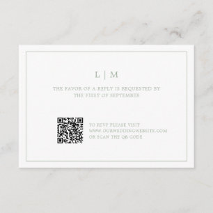 Eenvoudig Sage Green Monogram QR Code Elegant Huwe RSVP Kaartje