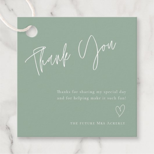 Eenvoudig Sage Green Vrijgezellenfeest Dank u Bedankjes Labels (Voorkant)