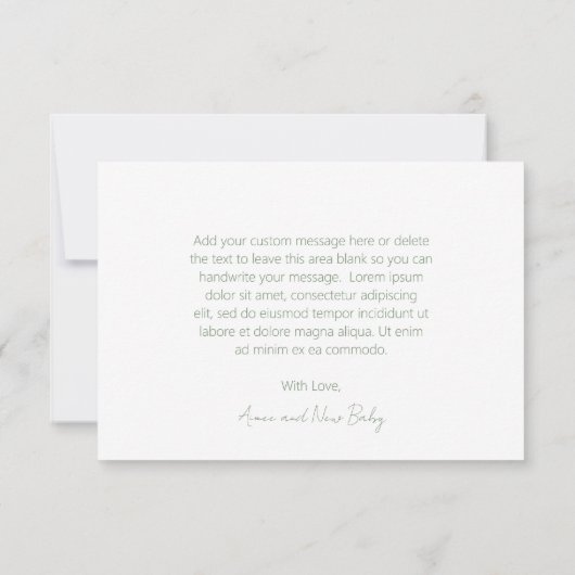 Eenvoudig Sage Groen Rustiek Script Modern Baby sh Bedankkaart (Achterkant)