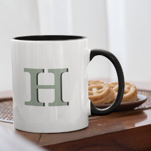 Eenvoudig Sage Monogram Initiaal Neutraal Rustic M Mok