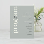 Eenvoudig salie ivoor tekst trouwprogramma kaart (Staand voorkant)