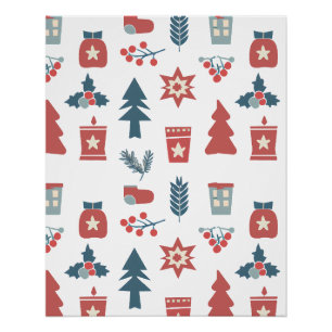 Eenvoudig Scandinavisch kerstpatroon Perfect Poster